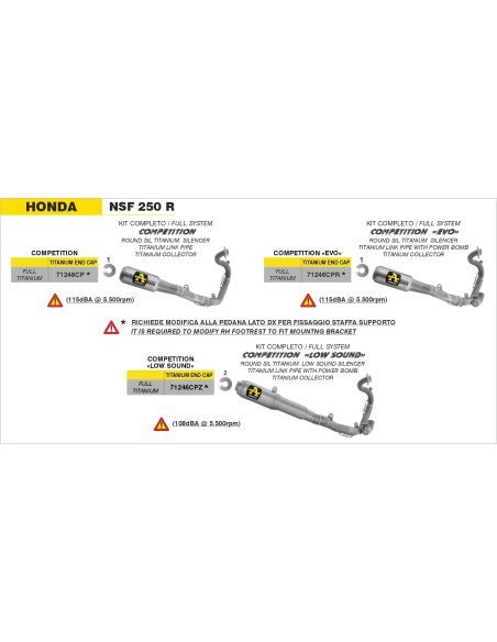 Ligne complète ARROW COMPETITION LOW SOUND - inox - non homologué - HONDA NSF 250 R 2012-2026