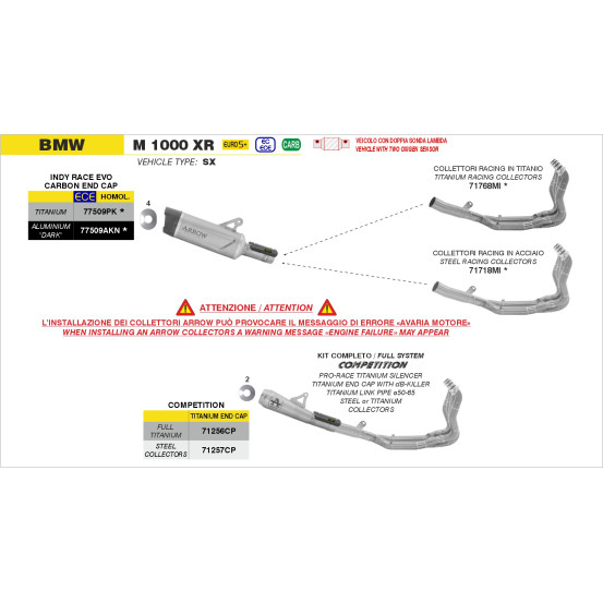 Ligne complète ARROW COMPETITION - titane - non homologué - BMW M 1000 XR 2025-2026