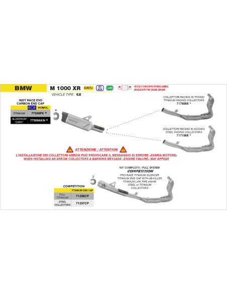 Ligne complète ARROW COMPETITION - titane - non homologué - BMW M 1000 XR 2025-2026