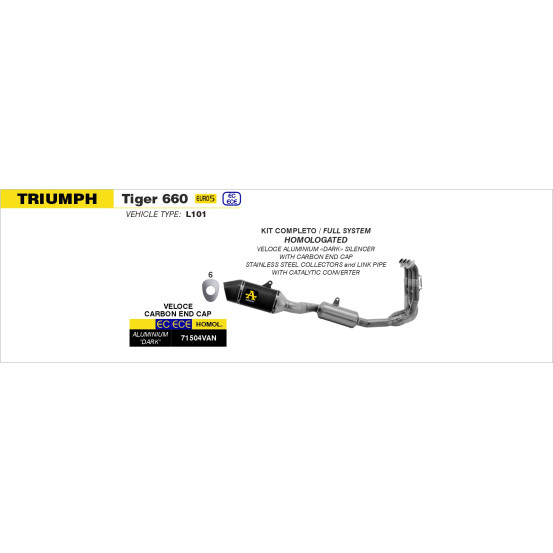 Ligne complète catalytique silencieux Veloce ARROW - aluminium dark - embout carbone - homologué - TRIUMPH TIGER 660 2022-2024
