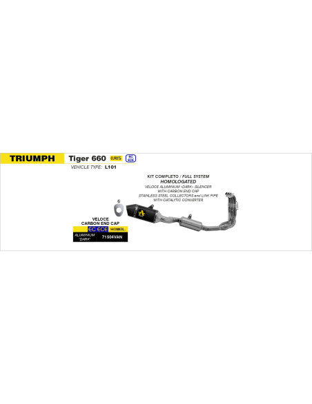 Ligne complète catalytique silencieux Veloce ARROW - aluminium dark - embout carbone - homologué - TRIUMPH TIGER 660 2022-2024