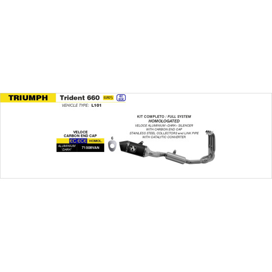 Ligne complète avec silencieux Veloce ARROW - aluminium dark - embout carbone - homologué - TRIUMPH TRIDENT 660 2021-2026