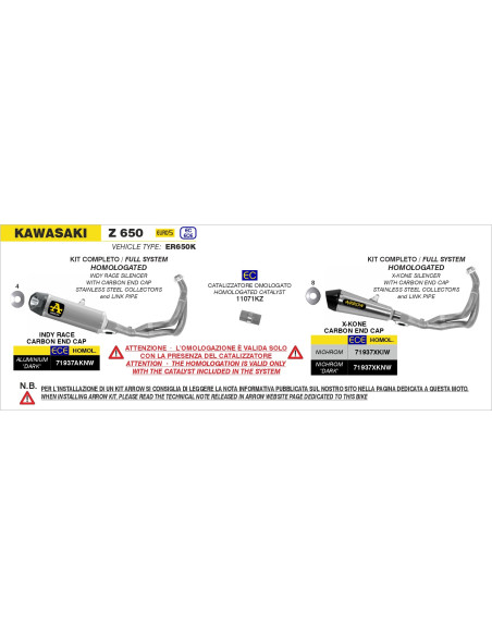Ligne complète X-Kone ARROW - inox - embout carbone - homologué - KAWASAKI NINJA 650 - Z 650 2021-2023