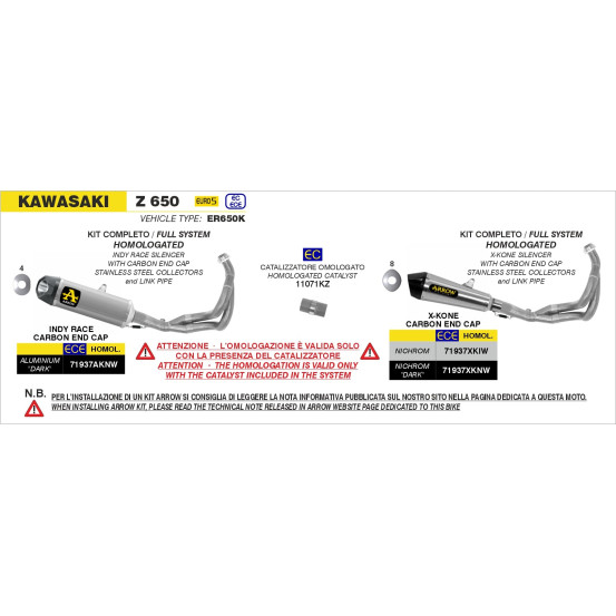 Ligne complète X-Kone dark ARROW - inox dark - embout carbone - homologué - KAWASAKI NINJA 650 - Z 650 2021-2023