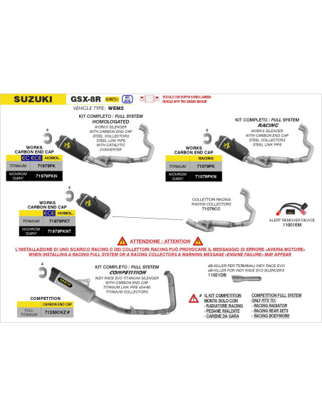 Ligne complète Works ARROW - titane - embout carbone - homologué - SUZUKI