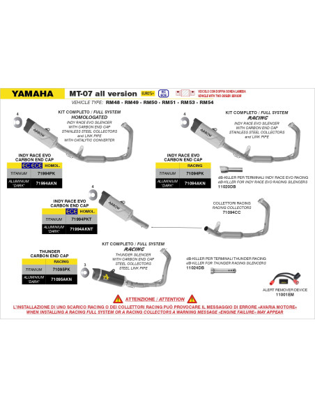 Ligne complète avec silencieux Indy Race EVO ARROW - aluminium dark - embout carbone - homologué - YAMAHA MT-07 2025-2026