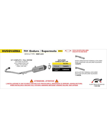 Ligne complète avec silencieux Explorer ARROW - titane - embout carbone - non homologué - KTM / HUSQVARNA