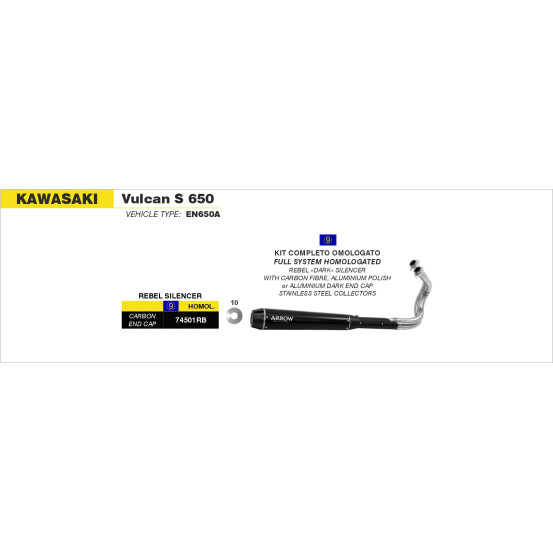 Ligne complète Rebel ARROW - inox dark - embout carbone - homologué - KAWASAKI VULCAN S 650 2014-2016