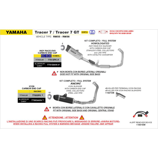Ligne complète silencieux Icon ARROW - aluminium dark - embout carbone - non homologué - YAMAHA TRACER 7 / TRACER 7 GT 2025-2026