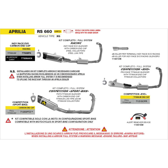 Ligne complète avec silencieux Indy Race EVO ARROW - aluminium dark - embout carbone - non homologué - APRILIA