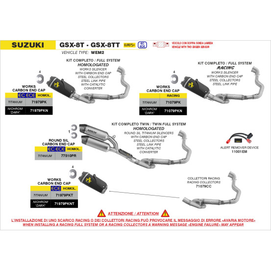 Ligne complète avec silencieux Round-Sil ARROW - titane - embout carbone - homologué - SUZUKI GSX-8T / GSX-8TT 2025-2026