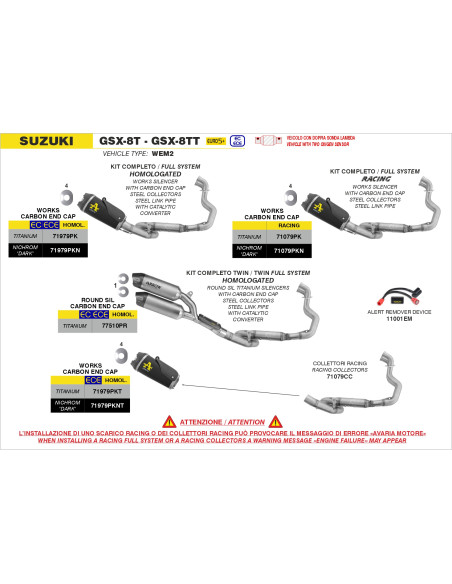 Ligne complète avec silencieux Round-Sil ARROW - titane - embout carbone - homologué - SUZUKI GSX-8T / GSX-8TT 2025-2026