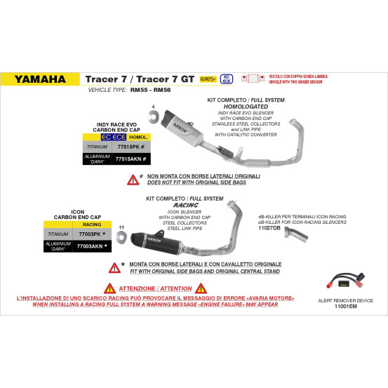 Ligne complète avec silencieux Indy Race EVO ARROW - aluminium dark - embout carbone - homologué - YAMAHA