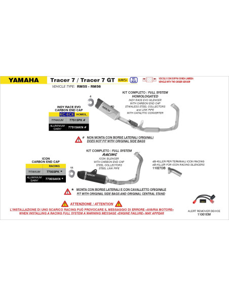 Ligne complète avec silencieux Indy Race EVO ARROW - aluminium dark - embout carbone - homologué - YAMAHA