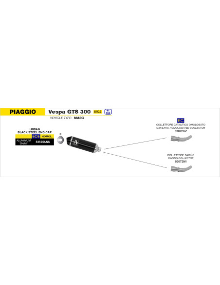 Raccord racing pour pot ARROW Urban - non homologué - PIAGGIO VESPA GTS 300IE 2017-2018 - VESPA GTS 300 HPE 2019-2020