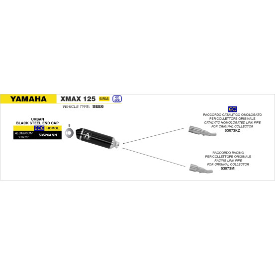 Raccord catalytique pour pot ARROW Urban - homologué - YAMAHA XMAX 125 2018-2020