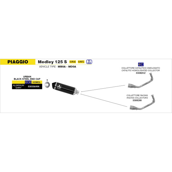 Raccord catalytique pour pot ARROW Urban - homologué - PIAGGIO MEDLEY 125 S ABS - MEDLEY 150 S ABS 2020-2024