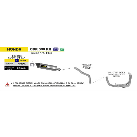 Raccord ARROW - non homologué - HONDA CBR 600 RR 2007-2008