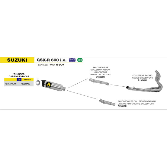 Raccord pour silencieux ARROW Thunder pour collecteurs d'origine - non homologué - SUZUKI GSX-R 600 IE - GSX-R 750 IE 2008-2010