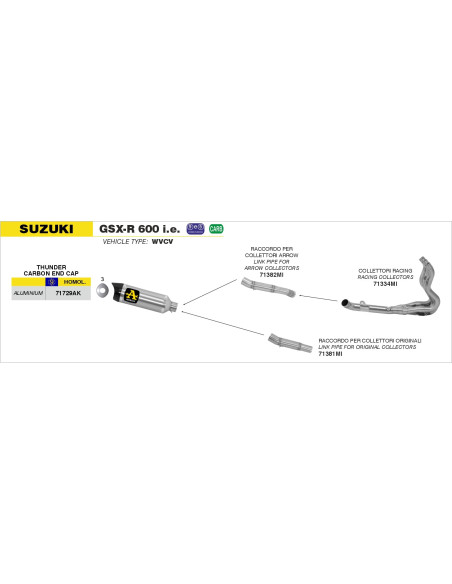 Raccord pour silencieux ARROW Thunder pour collecteurs d'origine - non homologué - SUZUKI GSX-R 600 IE - GSX-R 750 IE 2008-2010