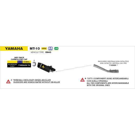 Raccord non catalysé ARROW - non homologué - YAMAHA MT-10 2016-2020