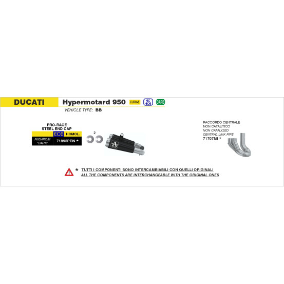 Raccord non catalysé ARROW - non homologué - DUCATI HYPERMOTARD 950 / 950 SP 2019-2021
