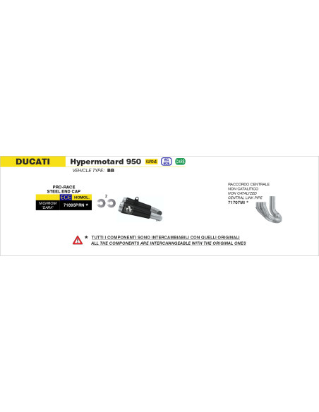 Raccord non catalysé ARROW - non homologué - DUCATI HYPERMOTARD 950 / 950 SP 2019-2021