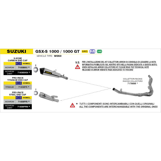 Raccord non catalysé ARROW - non homologué - SUZUKI GSX-S 1000 / 1000 GT 2021-2024 - GSX-S 950 2021-2023 - GSX-S 1000 GX 2024