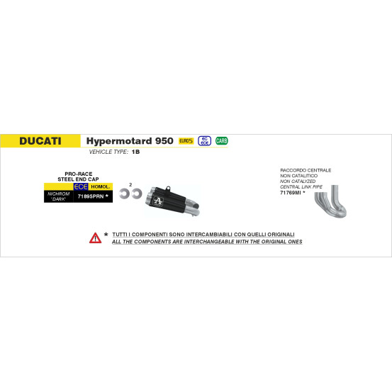 Raccord non catalysé ARROW - non homologué - DUCATI HYPERMOTARD 950 / 950 SP 2022-2024