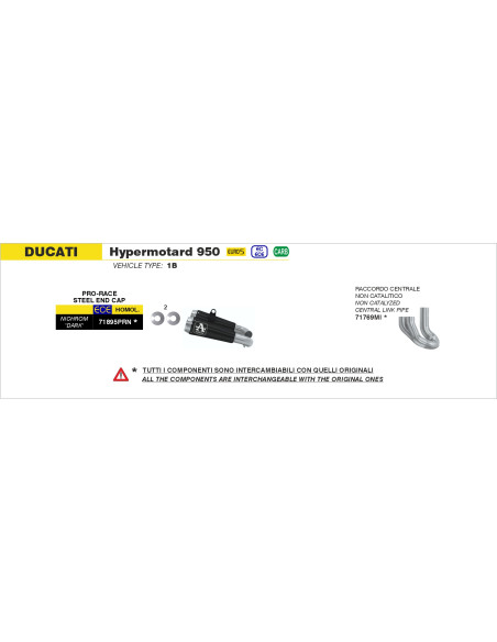 Raccord non catalysé ARROW - non homologué - DUCATI HYPERMOTARD 950 / 950 SP 2022-2024