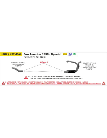 Raccord non catalysé ARROW - non homologué - HARLEY-DAVIDSON PAN AMERICA 1250 2020-2026