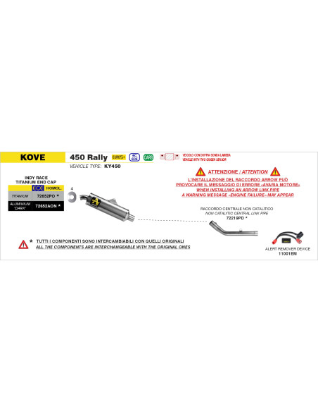 Raccord non catalysé ARROW - non homologué - KOVE 450 RALLY 2025-2026