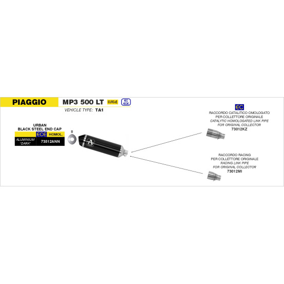 Raccord catalytique pour pot ARROW Urban - homologué - PIAGGIO MP3 500 LT 2017-2018