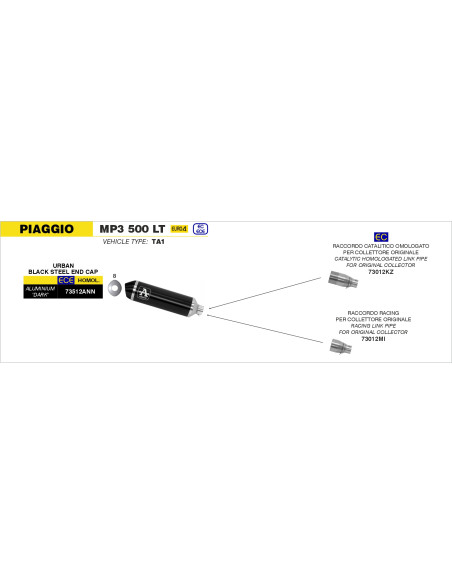 Raccord racing pour pot ARROW Urban - non homologué - PIAGGIO MP3 500 LT 2017-2018