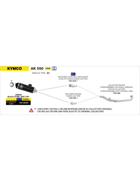 Raccord catalytique pour pot ARROW Urban - homologué - KYMCO AK 550 2017-2020