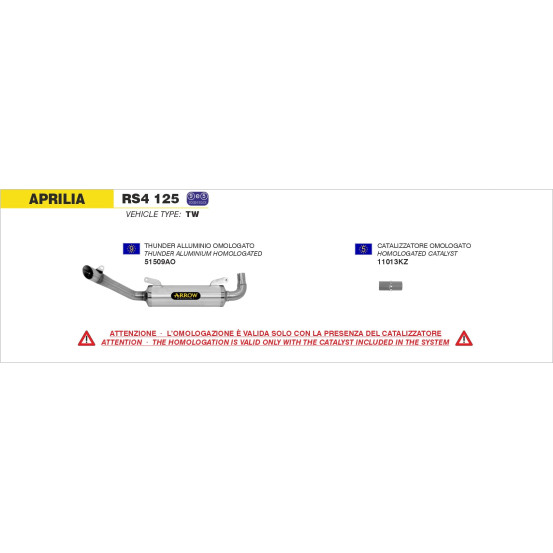 Silencieux Thunder ARROW - aluminium - embout inox - homologué - APRILIA RS4 125 2011-2016