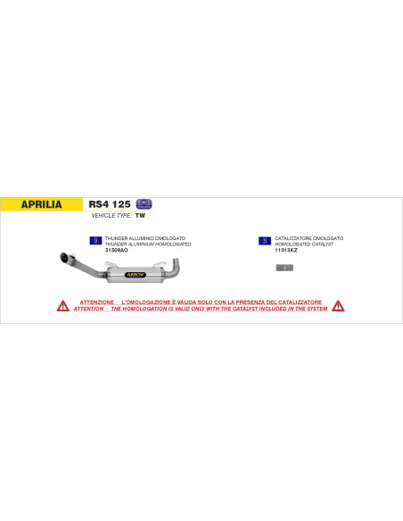 Silencieux Thunder ARROW - aluminium - embout inox - homologué - APRILIA RS4 125 2011-2016