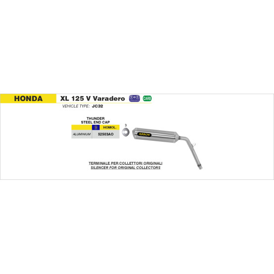 Silencieux Off-road Thunder ARROW - aluminium - embout inox - homologué - HONDA XL 125 V VARADERO 2001-2012