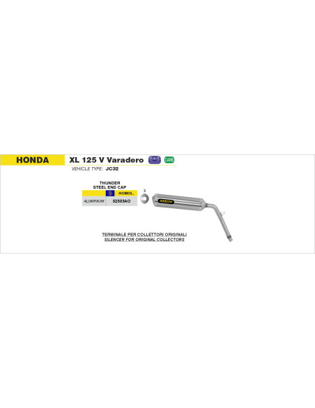 Silencieux Off-road Thunder ARROW - aluminium - embout inox - homologué - HONDA XL 125 V VARADERO 2001-2012