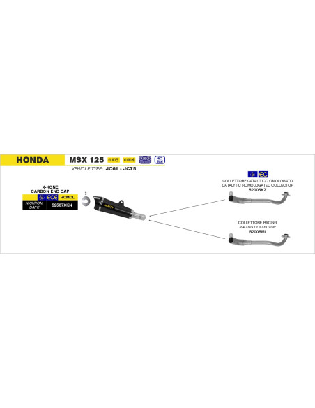 Silencieux X-Kone ARROW - inox dark - embout carbone - homologué - HONDA MSX 125 GROM 2016-2020
