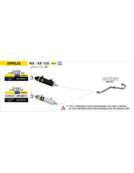 Silencieux Thunder ARROW - aluminium dark - embout carbone - homologué - APRILIA RX / SX 125 2021-2024
