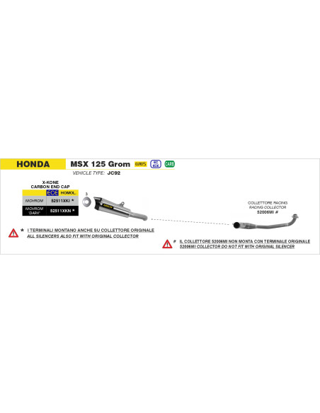 Silencieux X-Kone ARROW - inox dark - embout carbone - homologué - HONDA MSX 125 GROM 2021-2024