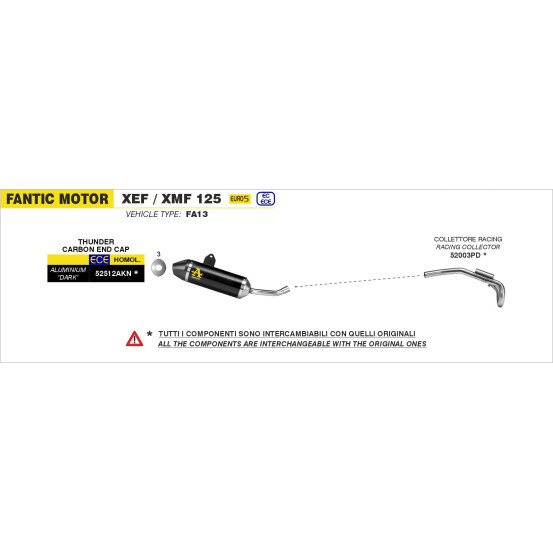 Silencieux Thunder ARROW - aluminium dark - embout en carbone - homologué - FANTIC MOTOR XEF / XMF 125 2023-2024