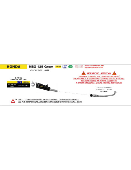 Silencieux X-Kone ARROW - inox dark - embout carbone - homologué - HONDA MSX 125 GROM 2025-2026