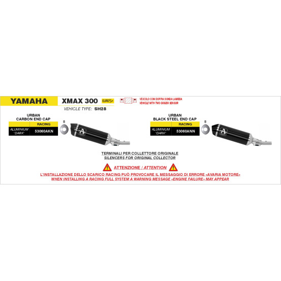 Silencieux Urban ARROW - aluminium dark - embout inox dark - non homologué - YAMAHA XMAX 300 2025-2026