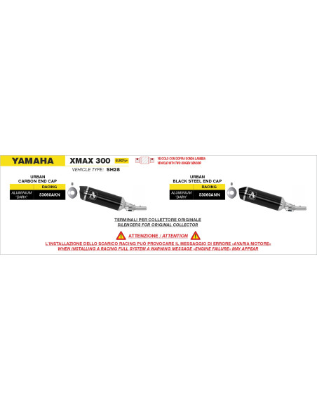 Silencieux Urban ARROW - aluminium dark - embout inox dark - non homologué - YAMAHA XMAX 300 2025-2026