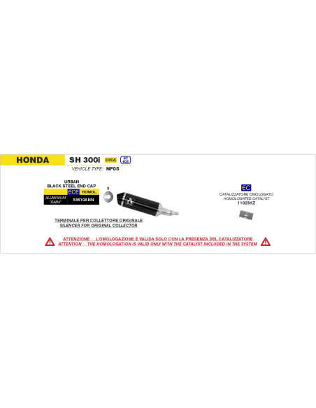 Silencieux Urban ARROW - aluminium dark - embout inox dark - homologué - HONDA SH 300I 2016-2020