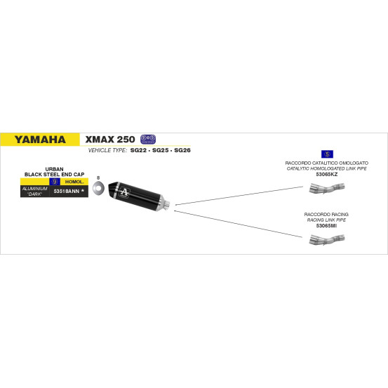 Silencieux Urban ARROW - aluminium dark - embout inox dark - homologué - YAMAHA XMAX 250 2009-2016