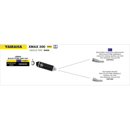 Silencieux Urban ARROW - aluminium dark - embout inox dark - homologué - YAMAHA XMAX 300 2017-2020