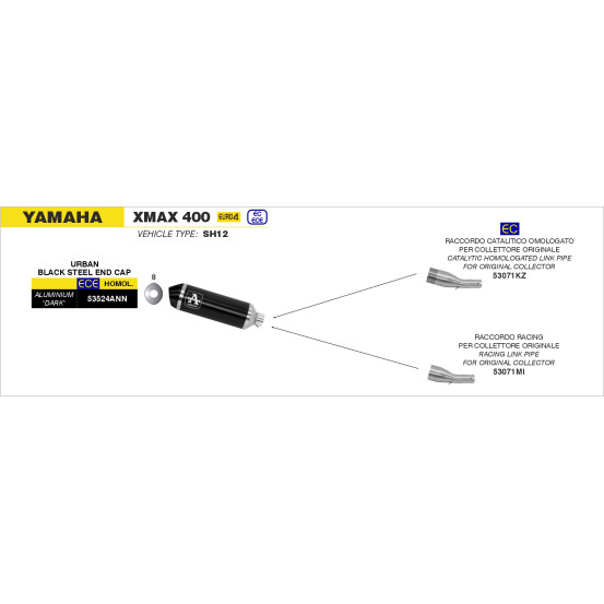 Silencieux Urban ARROW - aluminium dark - embout inox dark - homologué - YAMAHA XMAX 400 2017-2020